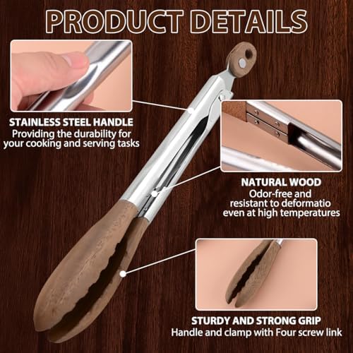 Wooden Tongs for Cooking and Serving, Set of 2