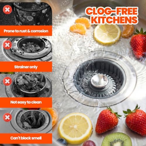 3-in-1 Kitchen Sink Drain Strainer Stopper, Silver
