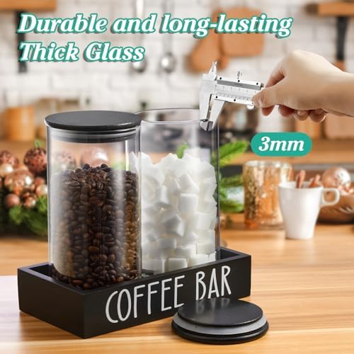 Glass Coffee Canister for Ground Coffee - 2Pcs 45oz Coffee and Sugar