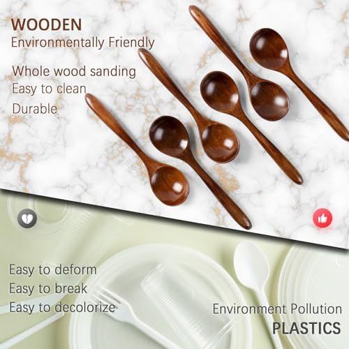 Small Wooden Spoons for Eating, 6-Piece Set, 6.7 Inch, Honey Spoons