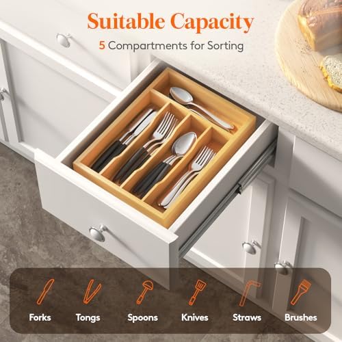 Lifewit Bamboo Silverware Tray for Drawer, 8.6 x 12.5