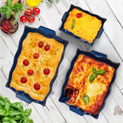 Peohud 3 Pack Casserole Dishes for Oven, Ceramic Baking Dishes with