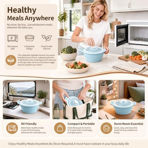 Collapsible Microwave Steamer Bowl, Silicone Microwave Cookware with