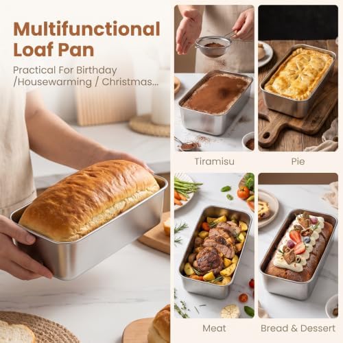 6 Pack 13 x 5.9 Inch Stainless Steel Loaf Pan Large Baking Pans for