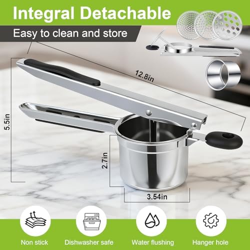 Potato Ricer Stainless Steel, Potato Masher for Fluffy Mashed Potatoes
