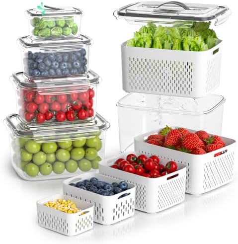 BOICHU Fruit Storage Containers with Colander, Vent, Handle Lids