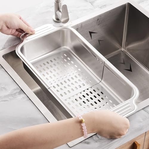 ZDRongZhen Over the Sink Colander, Medium, Stainless Steel