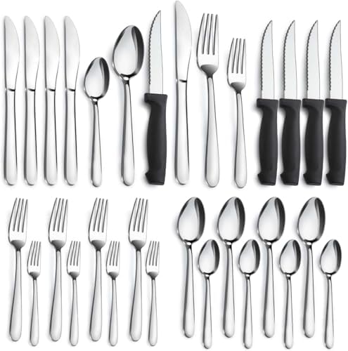 Pleafind 24-Piece Silverware Set - Stainless Steel Cutlery Set with