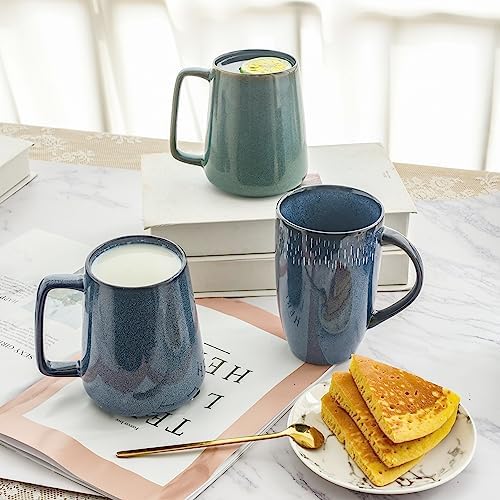 Large Ceramics Coffee Mugs,24 OZ,With Spoon And Wooden Lid,For
