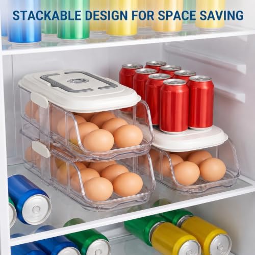 Egg Holder for Fridge, 2-Tier Automatic Rolling Container