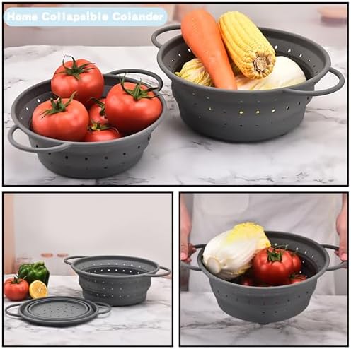 Silicone Collapsible Colander with Handle, Kitchen Colander for Easy