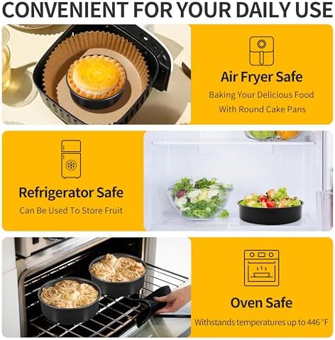 P&P CHEF 6 Inch Cake Pan Set, Round Baking Cake Pans, Black & 2 Pcs