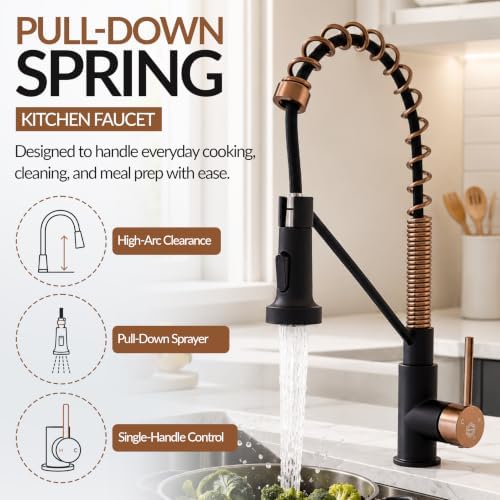 Strictly Sinks Kitchen Faucet, Matte Black & Copper