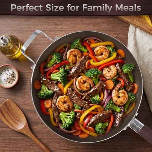 Titanium Wok Pan, 14 Inch Wok with Lid, Non Stick Stainless Steel Woks & Stir-fry pans, PFOA/PFAS/PTFE Free, Dishwasher Safe, Home Use For All Stoves,14Inch