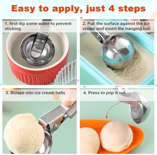 Ice Cream Scoop,Portable Stainless Steel Ice Cream Scoop with Trigger
