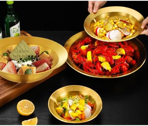 2 PCS Unbreakable Stainless Steel Gold Pasta Bowls Wide Rim Salad