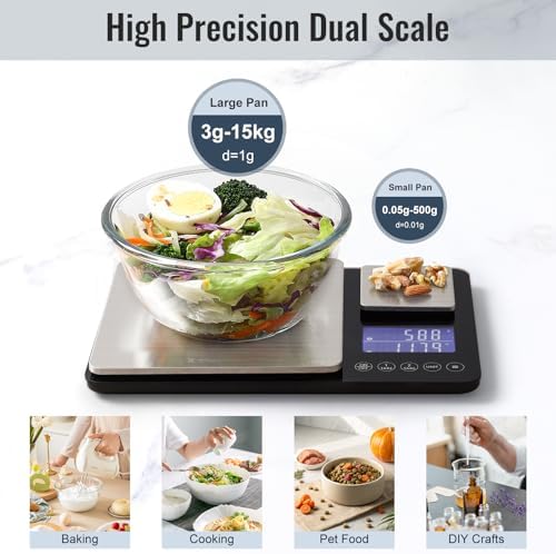 KitchenTour Dual Platform Digital Kitchen Food Scale, 0.001oz/33lb