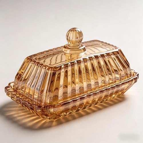 Champagne Glass Butter Dish with Lid - Elegant Ribbed Butter Holder