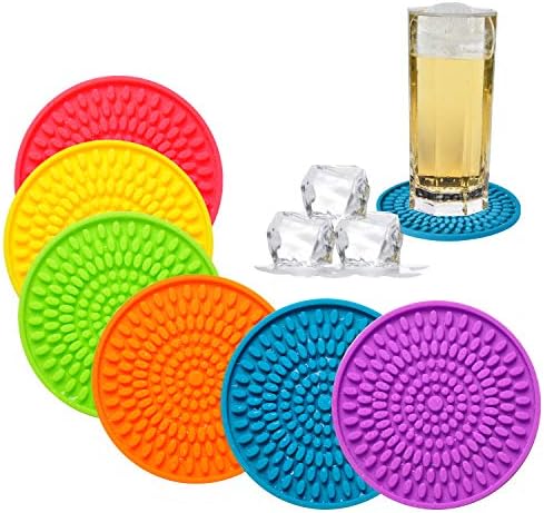 Silicone Coasters for Drinks - Absorbent Rubber Coasters Set of 6