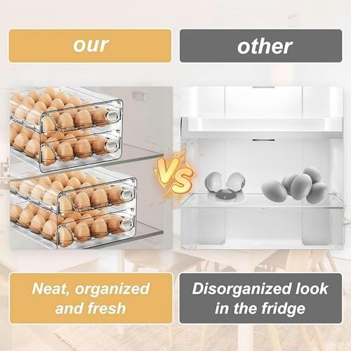 60-Eggs Holder for Fridge, 2 Tier Clear Stackable Egg Container for