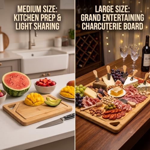 Bamboo Cutting Board Set for kitchen. Countertop and Hanging