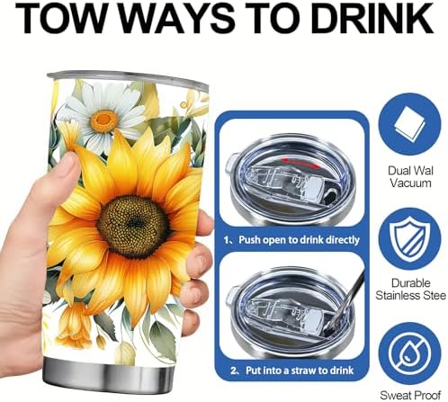 Pandance Sunflower Gifts for Women, 20 oz Sunflower Tumbler Cup Travel
