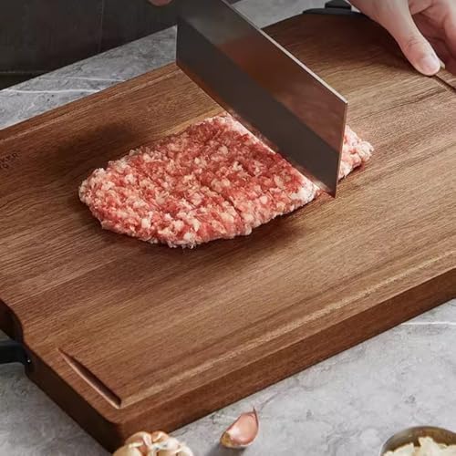 Large Reversible Wooden Cutting Board with Metal Handle Juice Grooves