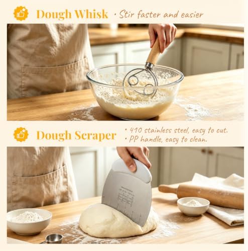 MIAOW Sourdough Starter Kit, Silicone Banneton Bread Proofing Basket