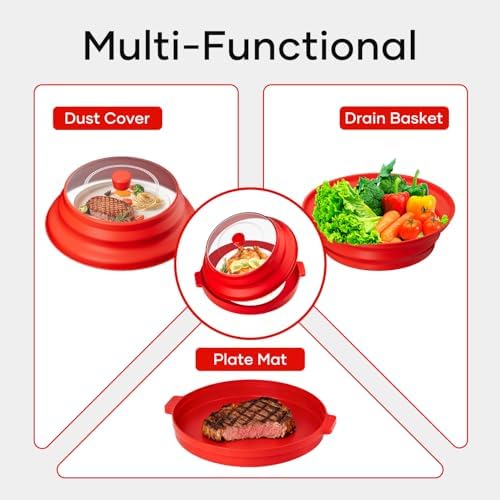 2 in 1 Microwave Splatter Cover, Large Plastic & Silicone Collapsible