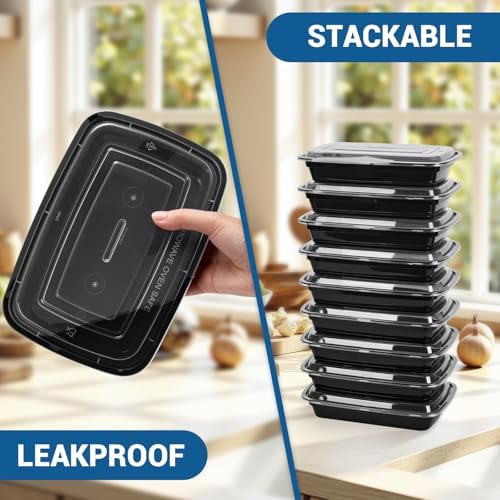 50-Pack 24 oz Reusable Meal Prep Containers 1 Compartment Food Storage