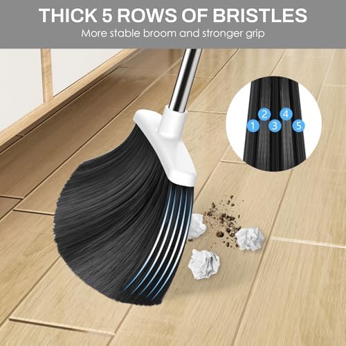 Broom and Dustpan Set, 51-in Adjustable Handle, Black&White