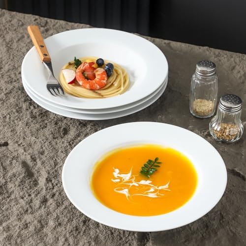 Ceramic Soup Bowls Shallow Plates, Halloween 4 Pack White Dinner Bowls