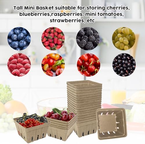 FMOACEN 30 Pcs Natural Pulp Fiber Berry Basket, 1 Pint Molded Berry