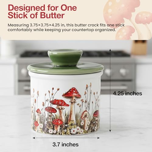 Fungi Fun Mushroom Butter Crock - Airtight Ceramic Butter Container