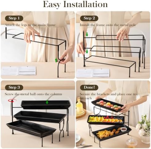 MALACASA 3 Tiered Serving Trays, Rotating Porcelain Dessert Stands