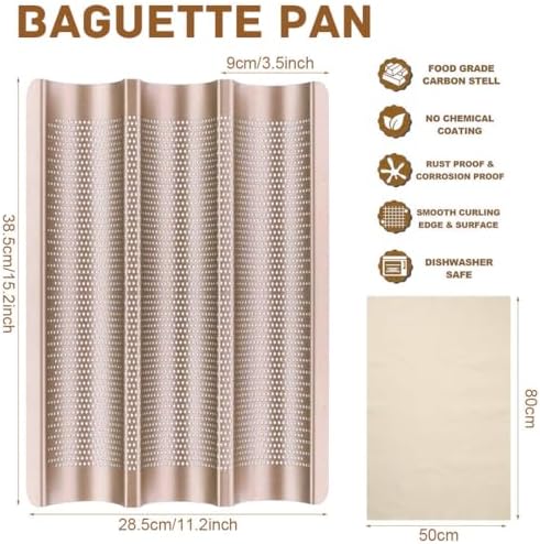 Baguette Pan, French Bread Baking Pan Perforated 3 Loaves Long Italian