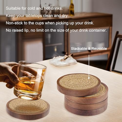 Wood Coasters for Drinks, Eykao Absorbent Coaster Sets of 5, Woven