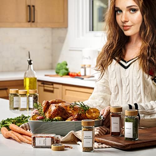 24-Piece Spice Jars Set by Le'raze: Glass Jars with Bamboo Lids