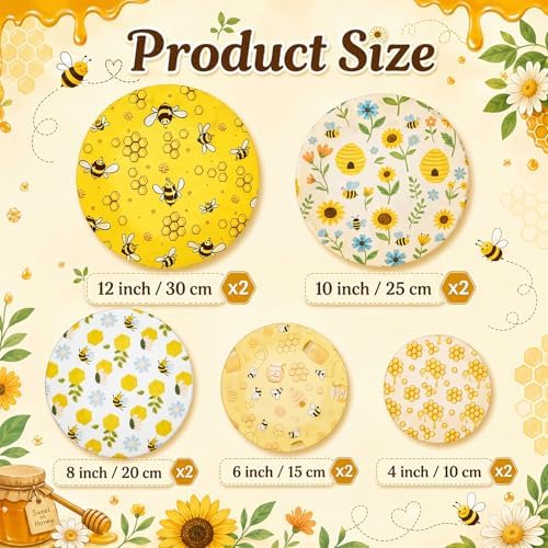 Mindsoft Reusable Bowl Covers, 10 Pcs, Yellow Honeycomb
