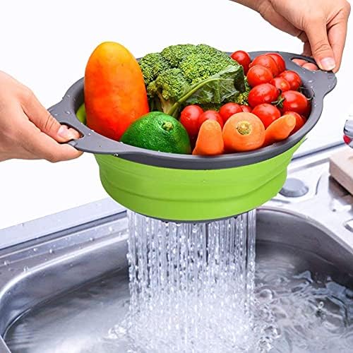 Alnicov 2PCSs Collapsible Colander,Silicone Vegetable/Fruit Flexible