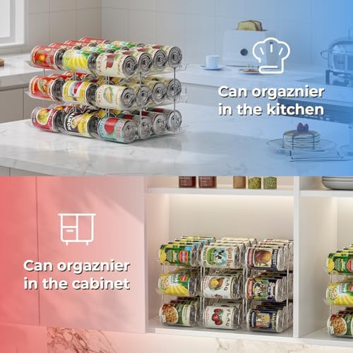 Can Organizer for Pantry Stackable AND Rolling Soda Can Dispenser for