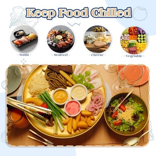 4 Set Gold Chilled Serving Tray and Dip Bowl for Parties, Chilled
