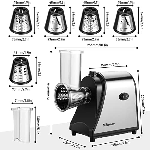 Homdox 250W Electric Cheese Grater, 5 Attachments, Ivory
