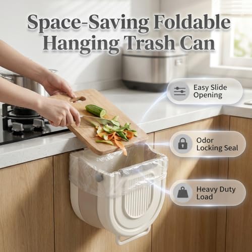 Multipurpose Hanging Collapsible Trash Can, Gray, 2.64Gal