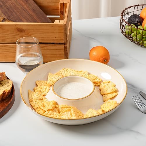 LEHAHA 12.25 inch porcelain Chip and Dip Serving Set, Ceramic Platters