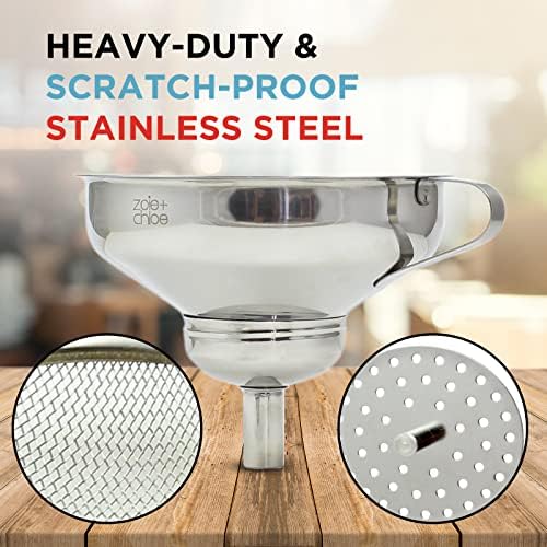 Zoie + Chloe 3-in-1 Stainless Steel Funnel Set - Kitchen Funnels with