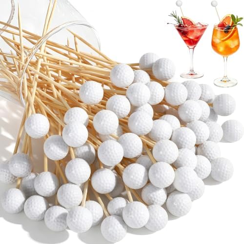 100 Golf Ball Cocktail Picks, 4.9 in Fancy Toothpicks for Appetizers