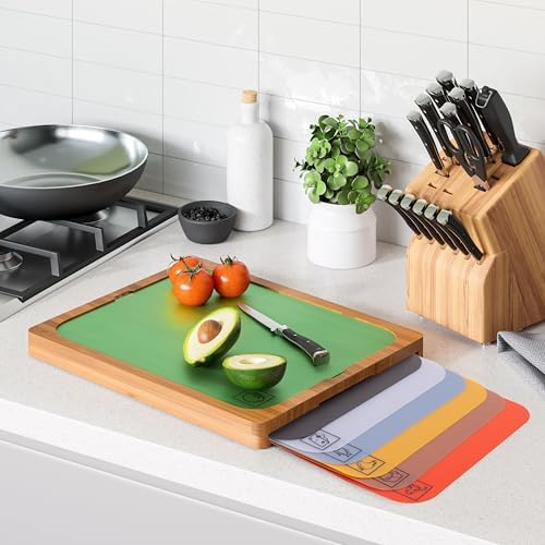 Seville Classics Bamboo Premium Wood Cutting Board Serving Tray w/ 7