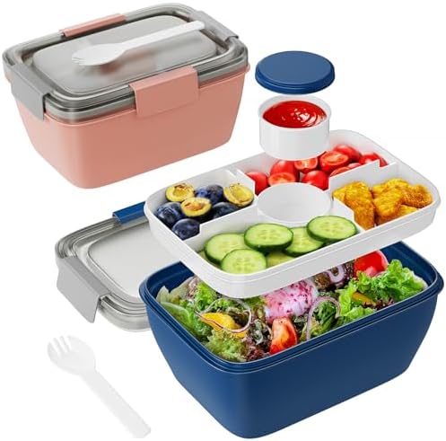 Large Salad Container for Lunch, 2 Packs 68oz Salad Bowls to go for