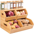 Bamboo Potato and Onion Storage Bin Wood Vegetable Garlic Produce